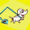 Dog With Attached Dustpan Catching Its Poop GIF