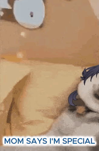 Dog with Blue Haired Angel on Bed