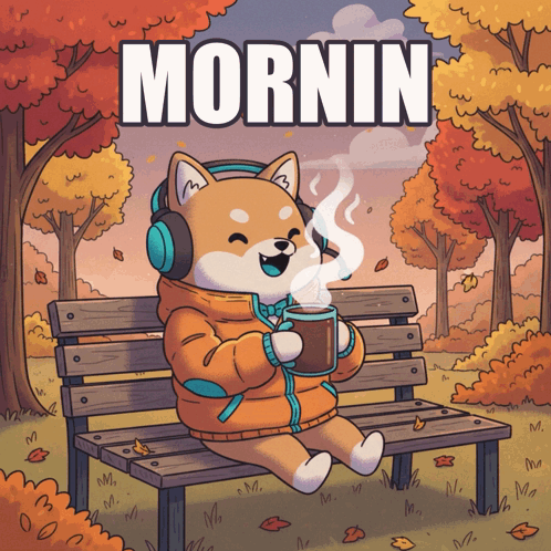 Dog With Headphones And Coffee Saying Mornin GIF
