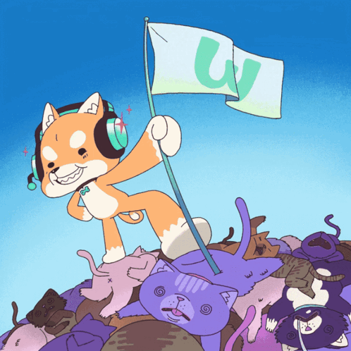 Dog With Headphones Holding W Flag GIF