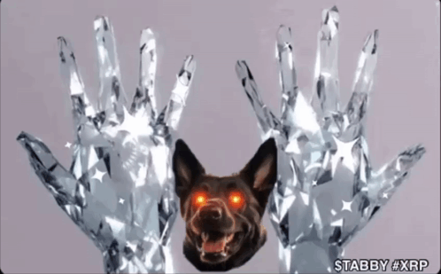 Dog with Red Eyes Behind Crystal Hands Stabby XRP