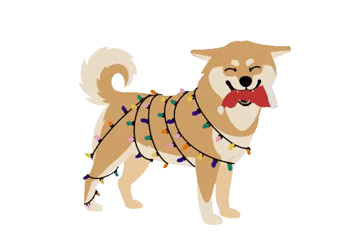 Dog Wrapped in Christmas Lights with Santa Hat