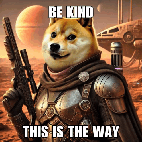 Doge Holding Gun Be Kind GIF