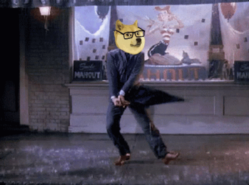 Doge Wearing Glasses Dancing in Rain Saddle Mayout