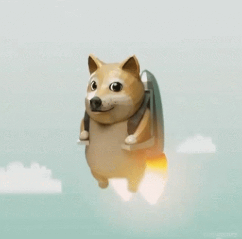 Dogecoin Dog Flying Jetpack GIF