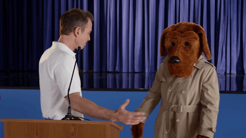 Dogs Hugging Man In The Stage GIF