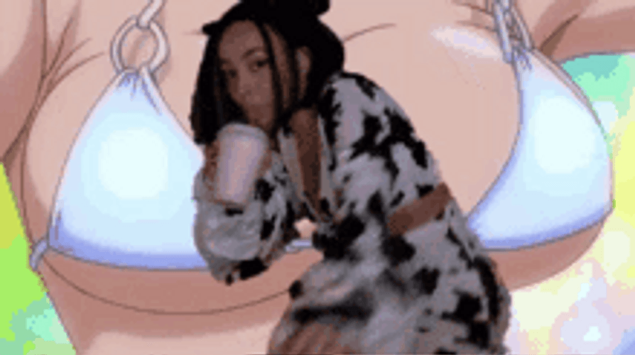 Doja Cat Cow Outfit Anime Bouncing Boobs Background GIF