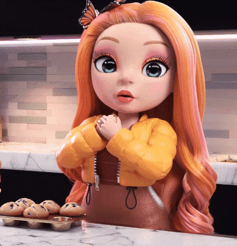 Doll With Orange Hair And Butterfly GIF