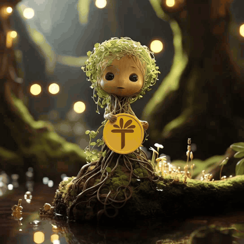 Doll With Roots and Chinese Symbol