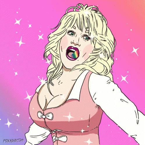 Dolly Parton Cartoon With Rainbow in Mouth