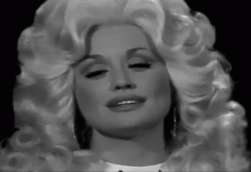 Dolly Parton White Wig Earrings Smiling Black White Photo