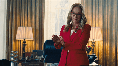 Don't Look Up President Orlean Pointing GIF