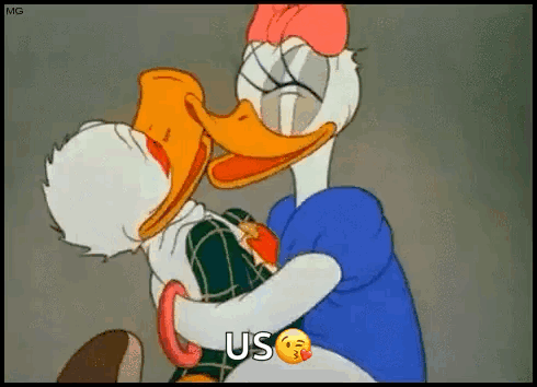 Donald Duck And Daisy Duck Are Hugging Each Other In A Cartoon GIF