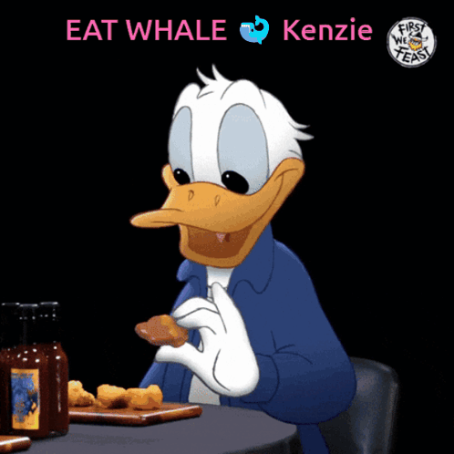 Donald Duck Eating Chicken Nuggets With Text Eat Whale Kenzie GIF