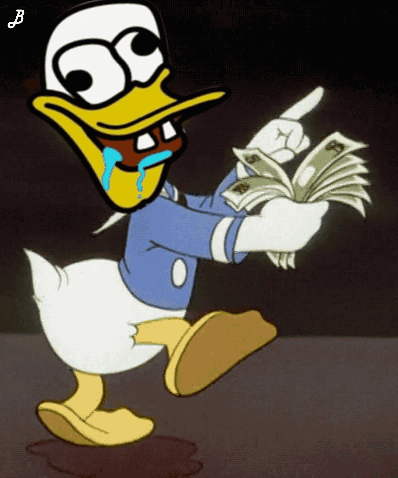 Donald Duck Is Holding A Bunch Of Money And Pointing GIF
