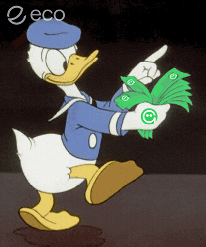 Donald Duck Is Holding A Bunch Of Money And Pointing At It GIF