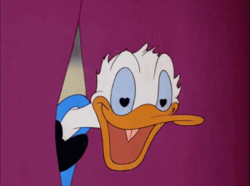 Donald Duck Peeking Out Of Purple Curtain GIF