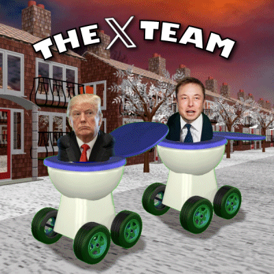 Donald Trump And Elon Musk Are On A Toilet With The X Team Logo Above Them GIF