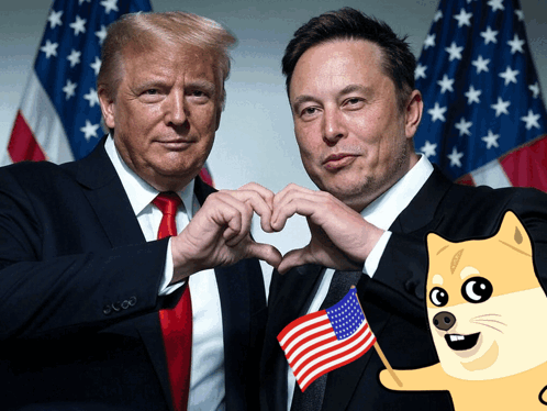 Donald Trump And Elon Musk Making A Heart Shape With Their Hands GIF