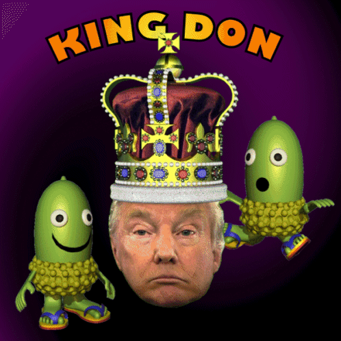 Donald Trump Cartoon with Crown and Green Acorns
