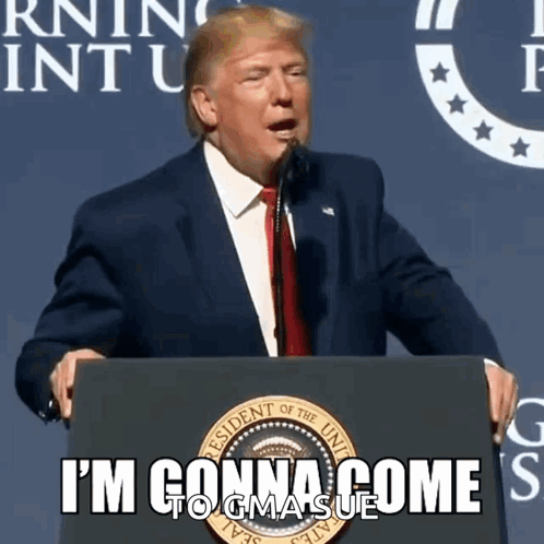 Donald Trump Giving Speech at Podium Saying I'm Gonna Come to GMA Sue