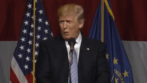 Donald Trump Giving Speech in Front of Indiana Flag
