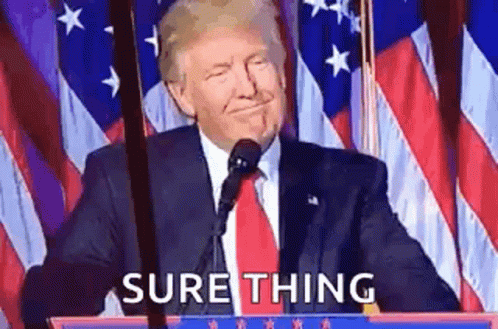 Donald Trump Is Giving A Speech At A Podium In Front Of An American Flag While Smiling . GIF