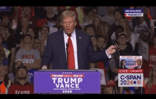 Donald Trump Is Giving A Speech At A Podium That Says Trump Will Fix It GIF