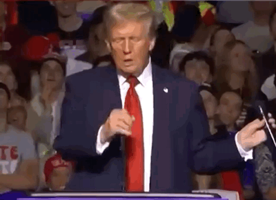 Donald Trump Is Giving A Speech In Front Of A Crowd While Holding A Microphone . GIF