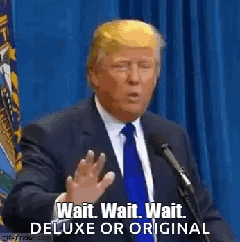 Donald Trump Is Giving A Speech In Front Of A Microphone And Saying Wait . Wait . Wait . Deluxe Or Original GIF