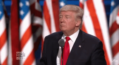Donald Trump Is Giving A Speech In Front Of A Microphone While Wearing A Suit And Tie . GIF