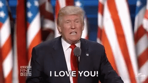 Donald Trump Is Giving A Speech In Front Of An American Flag And Saying `` I Love You '' . GIF