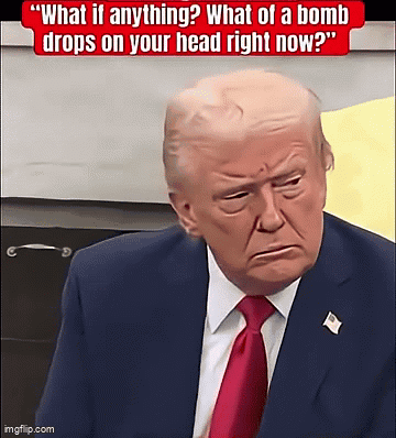 Donald Trump Says " What If Anything What Of A Bomb Drops On Your Head Right Now ? " GIF