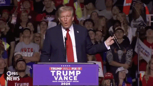 Donald Trump Speaking At A Podium That Says Trump Will Fix It Trump Vance GIF
