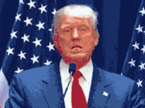 Donald Trump Speaking Into Microphone With American Flag