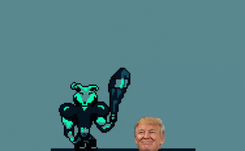 Donald Trump Stands In Front Of A Pixel Art Drawing Of A Robot GIF