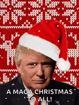 Donald Trump Wearing Santa Hat on Christmas Sweater