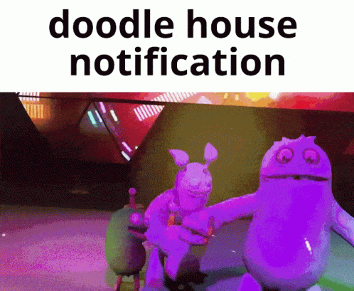 Doodle House Notification With Purple Monsters GIF