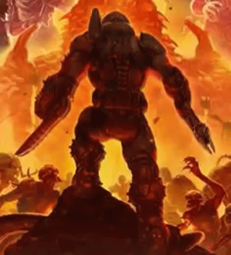 Doom Slayer Standing Burning Flames GIF