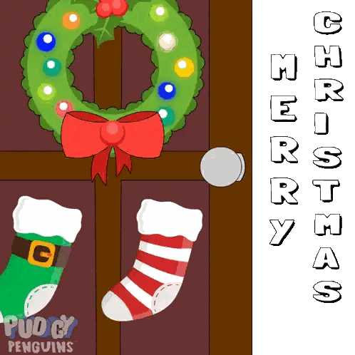 Door With Christmas Stockings and Wreath