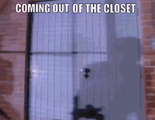 Door With Words Coming Out Of The Closet GIF