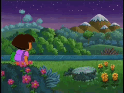 Dora and Monkey Beside Train