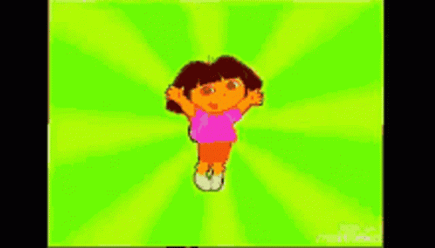 Dora Standing In A Green And Yellow Background GIF