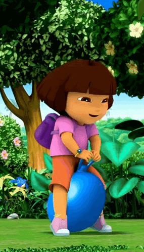 Dora The Explorer Is Jumping On A Blue Ball GIF