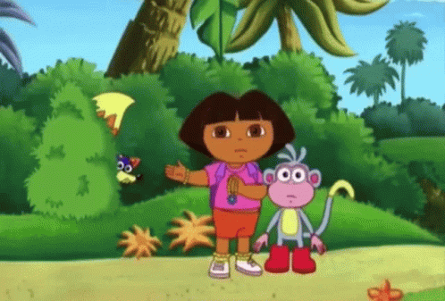 Dora The Explorer Is Standing Next To A Monkey And A Fox GIF