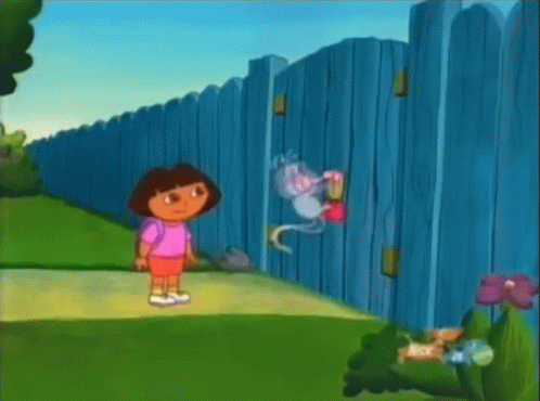 Dora With Boots That Climbing Through The Wall GIF