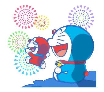 Doraemon and Smaller Doraemon Watching Fireworks