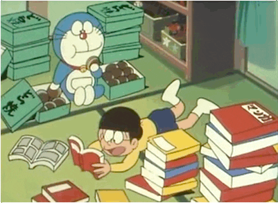Doraemon Nobita Eating Reading GIF