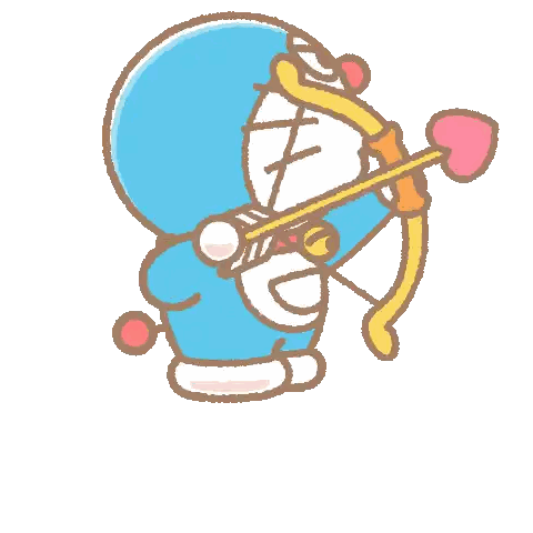 doraemon peeking out of a pink heart