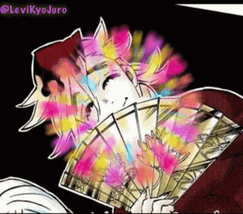 Douma Smiling Behind Fan With Hearts GIF